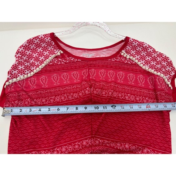 KIM ROGERS Red Petite Short Sleeve Blouse White Print Top Womens Size PM - Picture 6 of 7